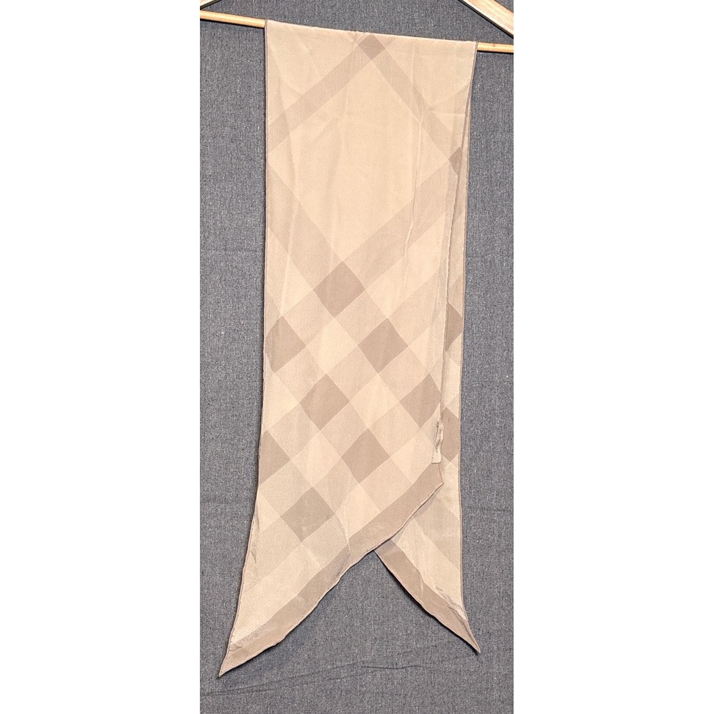 Burberry Tan Beige Silk Giant Check Scarf 150x25cm Made in Italy